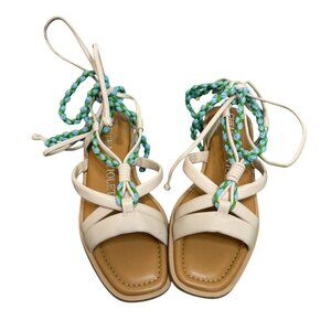 Chelsea & Violet Strappy Lace-Up Sandals White Braided Detail Size 7.5 N…